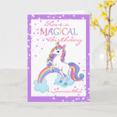 Carte Unicorne Magique Joyeux Anniversaire violet (Fleur jaune)