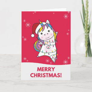 Carte Unicorne Noël Neige hiver Animaux Unicornes Voitur