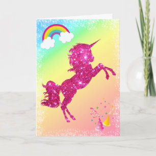Carte Unicorne Parties scintillant rose