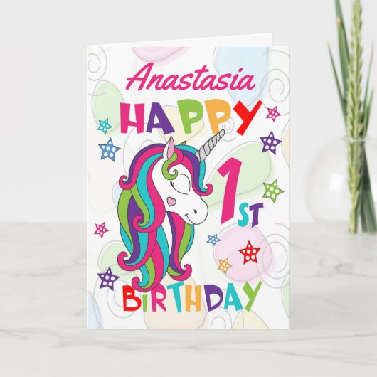 Carte Unicorne personnalisée 1er anniversaire (Devant)