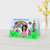 Carte Unicorne personnalisée et princesse Anniversaire (Fleur jaune)