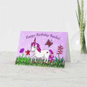 Carte Unicorne personnalisée, Fleurs, Anniversaire des p