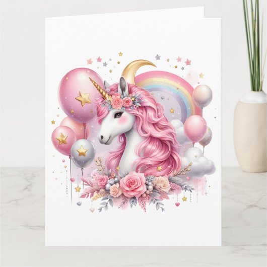 Carte Unicorne rose (Devant)