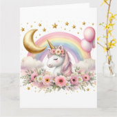 Carte Unicorne rose (Fleur jaune)