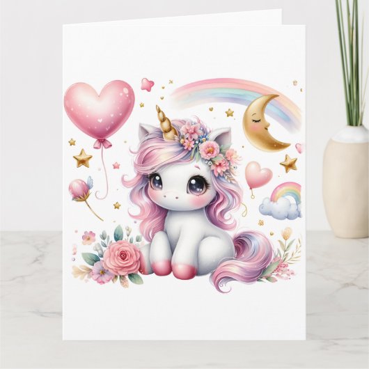 Carte Unicorne rose (Devant)