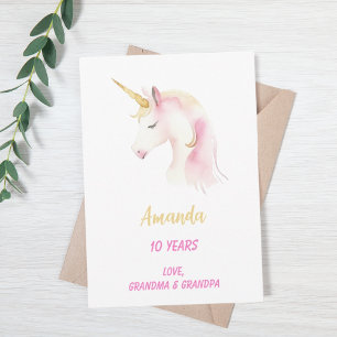 Carte Unicorne rose blanc heureux anniversaire