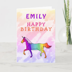 Carte Unicorne rose coloré fille Joyeux anniversaire