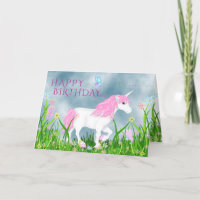 Unicorne rose et blanche avec fleurs Anniversaire