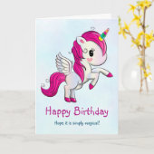 Carte Unicorne rose mignonne avec ailes (Fleur jaune)