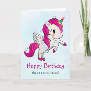 Carte Unicorne rose mignonne avec ailes
