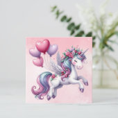 Carte Unicorne rose pastel (Debout devant)