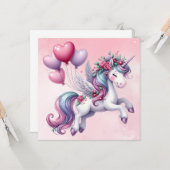 Carte Unicorne rose pastel (Devant/Arrière en situation)