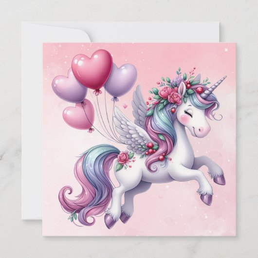 Carte Unicorne rose pastel (Devant)