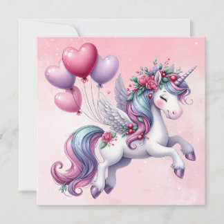 Carte Unicorne rose pastel
