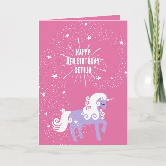 Carte Unicorne rose violet (Devant)