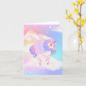 Carte Unicorne rose violet (Fleur jaune)