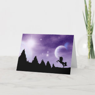 Carte Unicorne Shilhouette Avec Ciel Violet