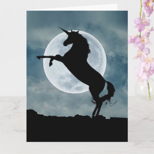 Carte Unicorne Silhouette Pleine lune Magique Citation B (Orchidée)