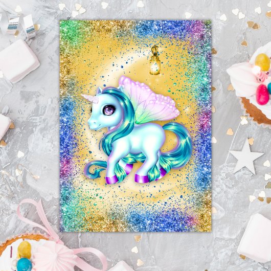 Carte Unicorne sur Lune Jaune Anniversaire