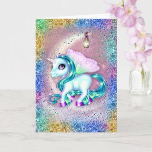 Carte Unicorne sur Pink Moon Anniversaire