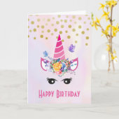 Carte Unicorne tendance avec Fleurs Papillons & Confetti (Fleur jaune)