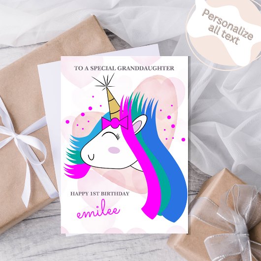 Carte Unicornes et Coeurs roses Anniversaire
