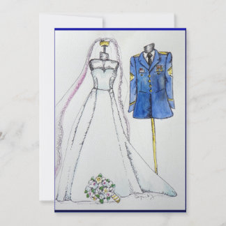 Carte uniforme de l'armée et robe mariage