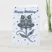 Carte Unique Élégant Personnalisé Floral Paisley Blue An (Devant)