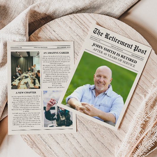 Carte Unique Photo Newspaper Retirement Card