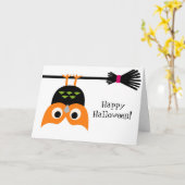 Carte Upside Down Owl on Broom Halloween (Fleur jaune)