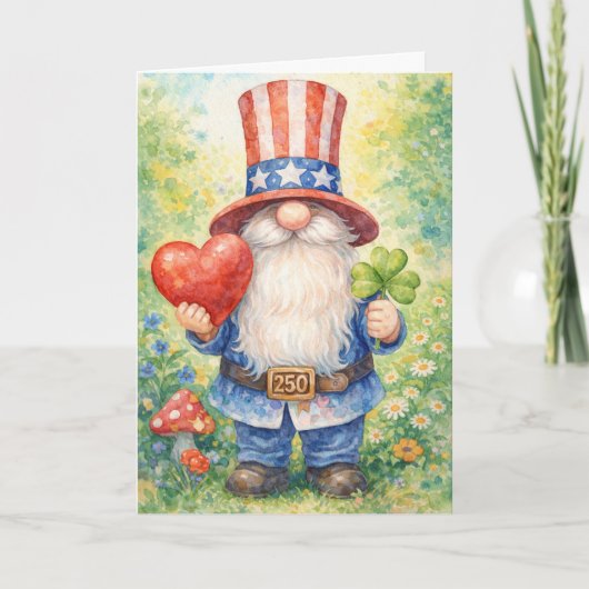 Carte USA 250th Anniversary Patriotic Gnome Heart Shamro (Devant)