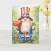 Carte USA 250th Anniversary Patriotic Gnome Heart Shamro (Fleur jaune)
