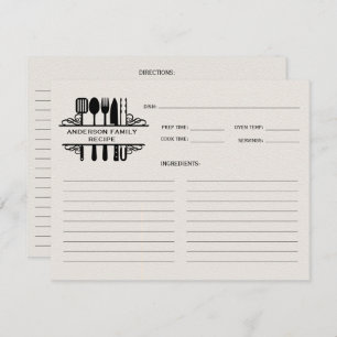 Carte Ustensiles de cuisine noir Monogramme Recette