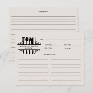 Carte Ustensiles de cuisine noirs Monogramme Recette