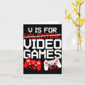 Carte V Is For Video Games Funny Valentines Gamer Love (Fleur jaune)
