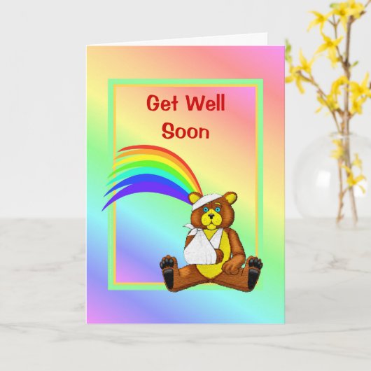 Carte Va Bien Bientôt Ours Blessé (Fleur jaune)