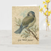 Carte Va Bien Bientôt, Vintage Bluetit Bird (Fleur jaune)