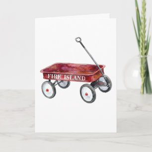 Carte Vacances à la plage à l'aquarelle du chariot rouge
