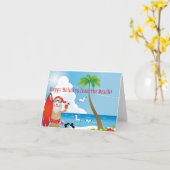 Carte Vacances à la plage avec Père Noël (Fleur jaune)
