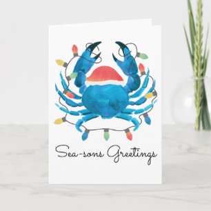 Carte Vacances côtières Père Noël de crabe bleu de Noël