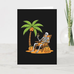 Carte Vacances de la plage de squelette d'Halloween Palm