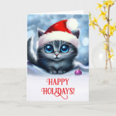 Carte Vacances de Noël avec chat mignon et chapeau de No (Fleur jaune)