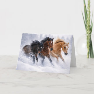 Carte Vacances de Noël avec des Chevaux Galopant dans la