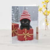 Carte Vacances de Noël Chaton mignon et drôle (Fleur jaune)