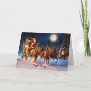 Carte Vacances de Noël Mignon Père Noël et diligence