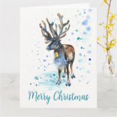 Carte Vacances en Aquarelle Peinte à la main des rennes  (Fleur jaune)