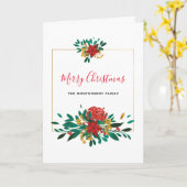 Carte Vacances florales de Noël Rouge Vert & Or (Fleur jaune)