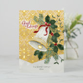 Carte Vacances Gold Foil Bell Illustrée (Debout devant)