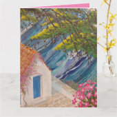 Carte Vacances grecques bleu et rose (Fleur jaune)