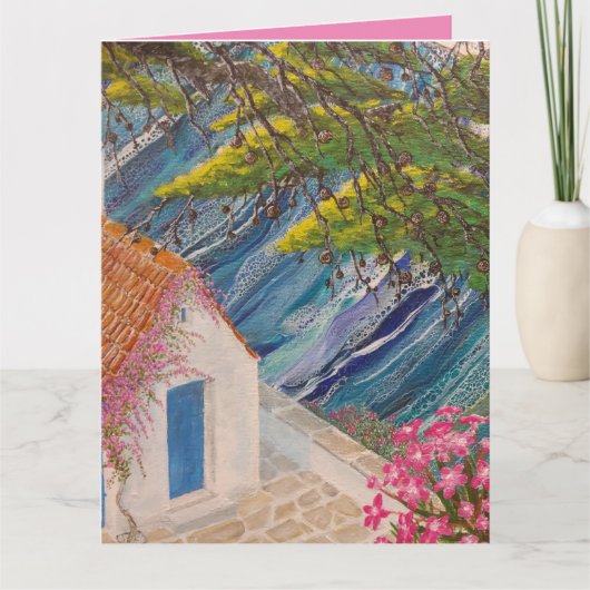 Carte Vacances grecques bleu et rose (Devant)